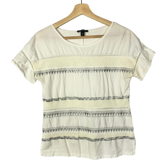 J. Crew Off White Flutter Sleeve Embroidered Short Sleeve Top XS - Picture 1 of 3